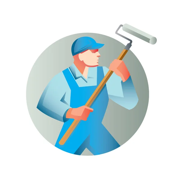 House painter holding paint roller — Stock Vector