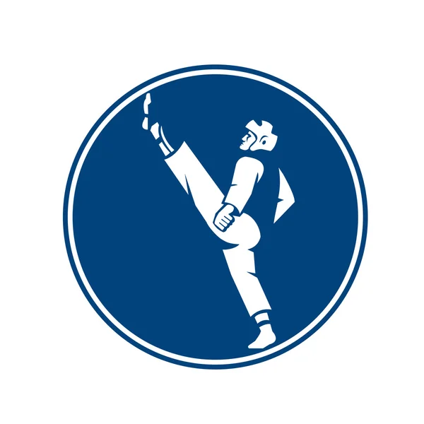Uomo in taekwondo combattente calci posizione — Vettoriale Stock
