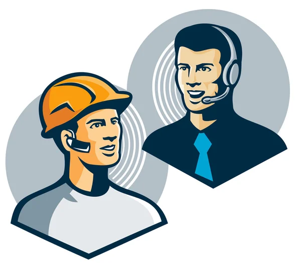 Office worker and builder on telephone — Stock Vector