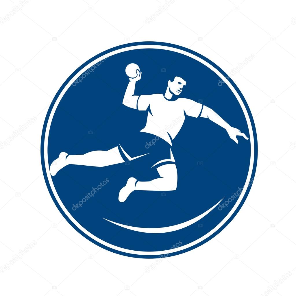 Handball player jumping throwing ball