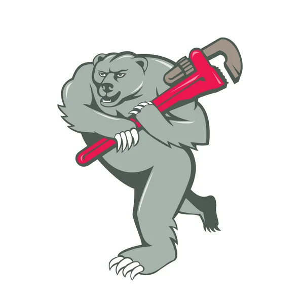 Dragen loodgieter bedrijf monkey wrench — Stockvector