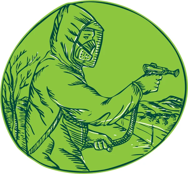 Herbicide Pesticide Control Exterminator Spraying Etching — Stock Vector