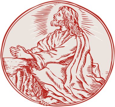 İsa Mesih acı içinde Bahçe gravür