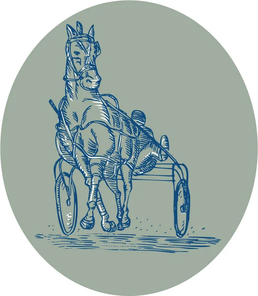 Cavalo e Jockey Harness Racing gravura — Vetor de Stock