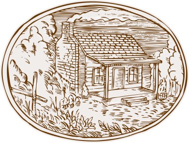 Günlük kabin çiftlik evi Oval gravür