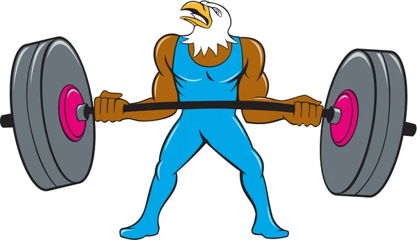 Calvo águila levantador de pesas Barbell Cartoon — Vector de stock