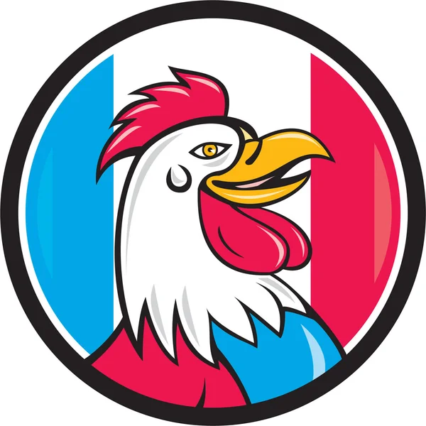 Cabeza de gallo francés Bandera de Francia Círculo de dibujos animados — Vector de stock