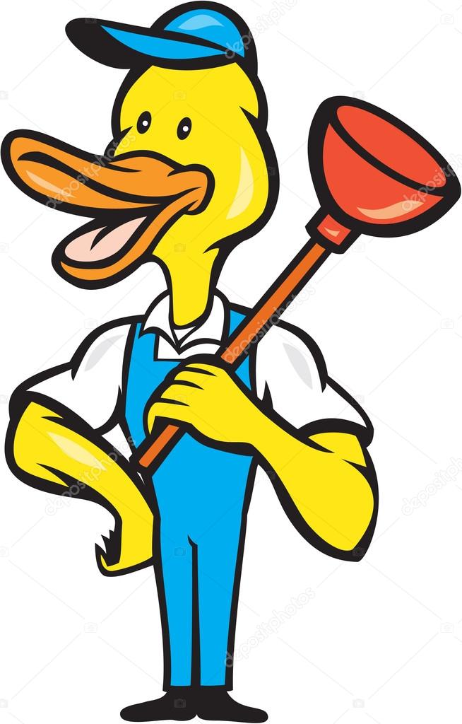 Duck Plumber Plunger Standing Cartoon