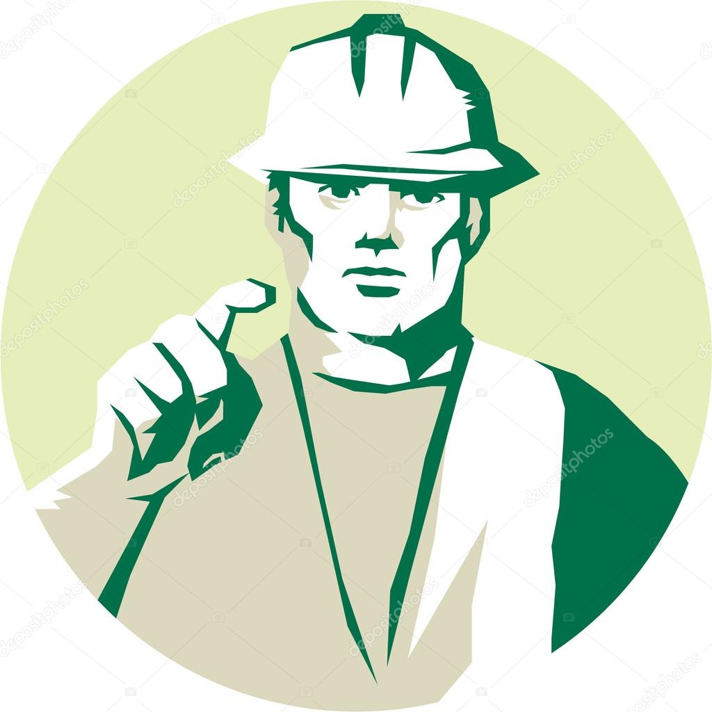 Builder Construction Worker Pointing Finger Stencil