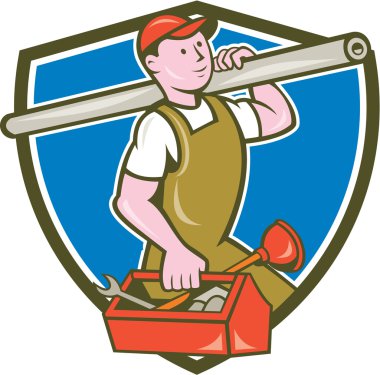Boru araç kutusu Crest karikatür taşıyan tesisatçı