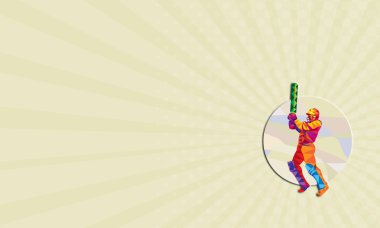 Kartvizit kriket oyuncusu topa vuran oyuncu vuruş düşük çokgen