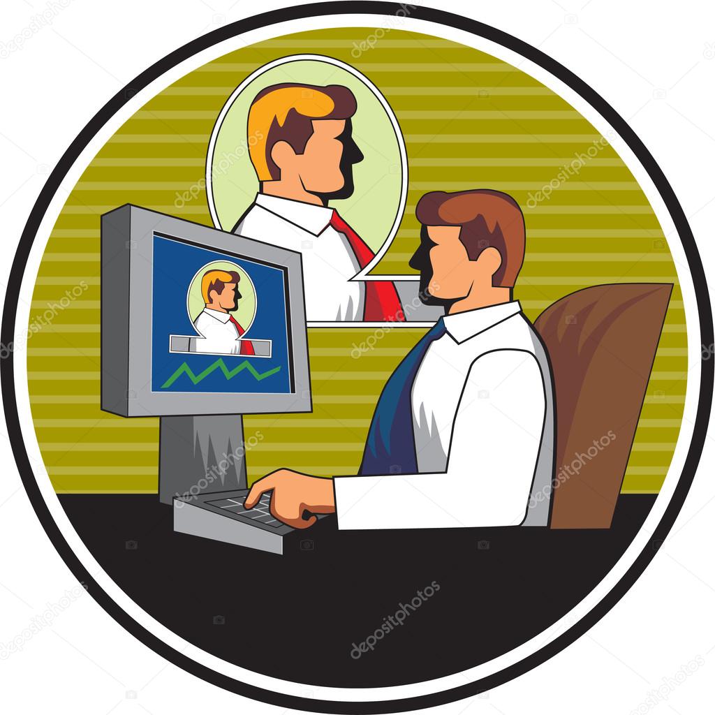 Businessman Video Conference Retro