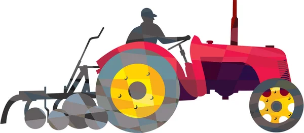 Farmer Driving Vintage Farm Tractor Low Polygon — Stock Vector