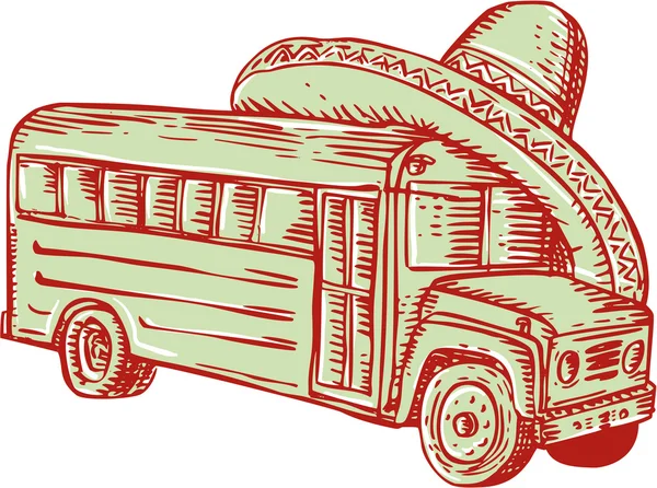 Sombrero escola ônibus gravura — Vetor de Stock