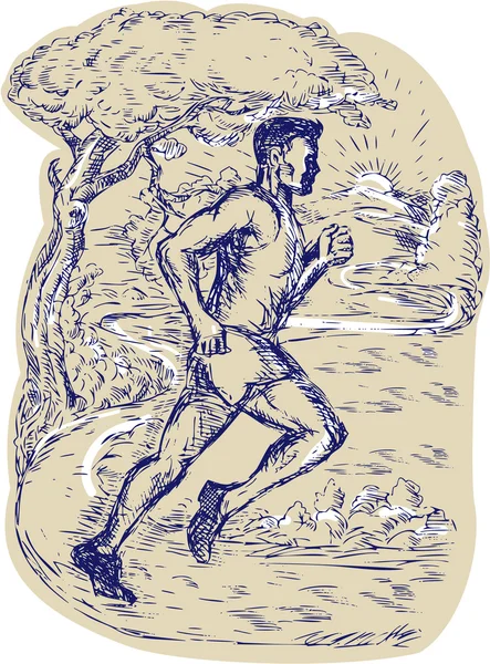 Corredor de maratón corriendo dibujo — Archivo Imágenes Vectoriales