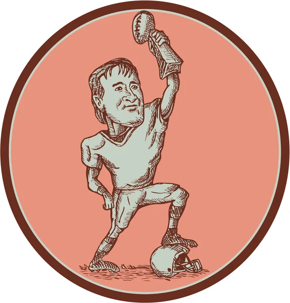 American Football speler kampioen Trophy tekening — Stockvector