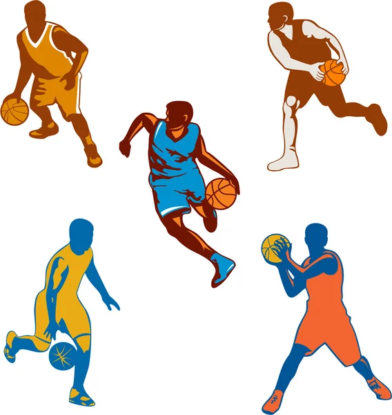 Basketbol oyuncu top sürme top koleksiyonu — Stok Vektör