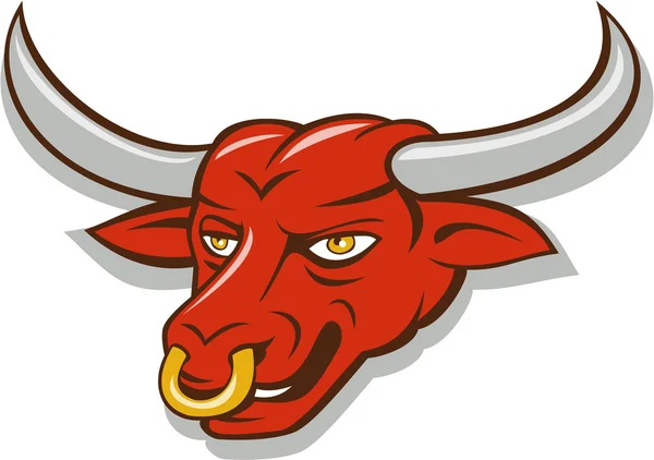 Texas Longhorn Red Bull Kopf Cartoon — Stockvektor