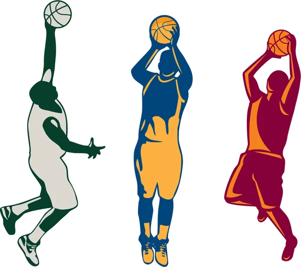 Basketbal speler schieten Retro collectie — Stockvector