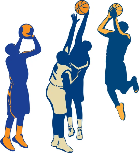 Basketballer schießen Ball Retro-Kollektion — Stockvektor
