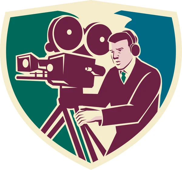 Cinegrafista Moviemaker Vintage câmera escudo — Vetor de Stock