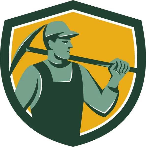 Coal Miner With Pick Axe Shield Retro — Stock Vector