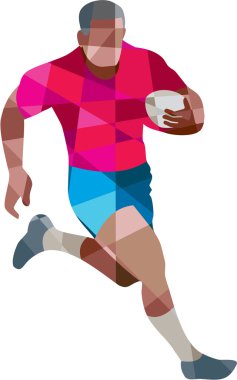 Yan düşük çokgen çalıştıran Rugby oyuncusu