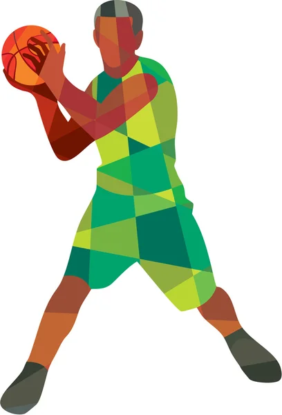 Balón del jugador de baloncesto en acción bajo polígono — Vector de stock