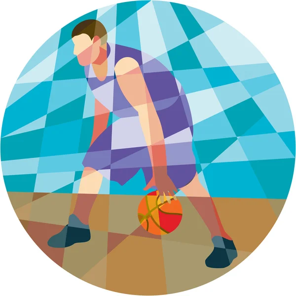Basketbalista driblování míč kruhem mnohoúhelníkových — Stockový vektor
