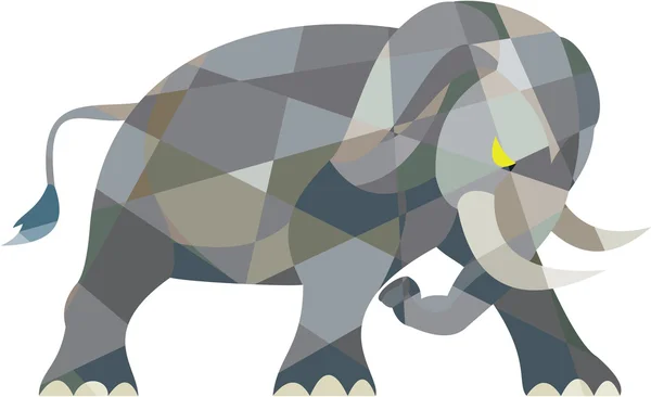 Elefante atacando lado bajo polígono — Vector de stock