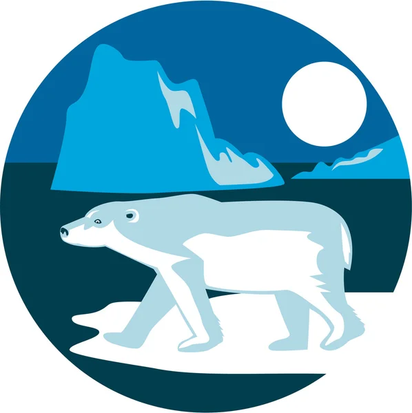 Oso polar Iceberg círculo Retro — Vector de stock