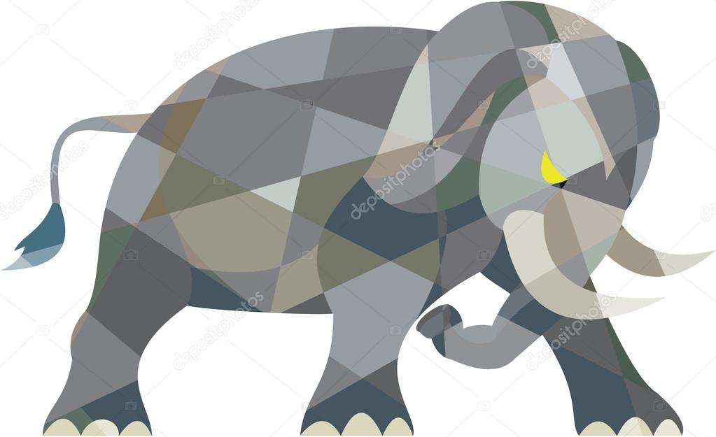 Elephant Attacking Side Low Polygon