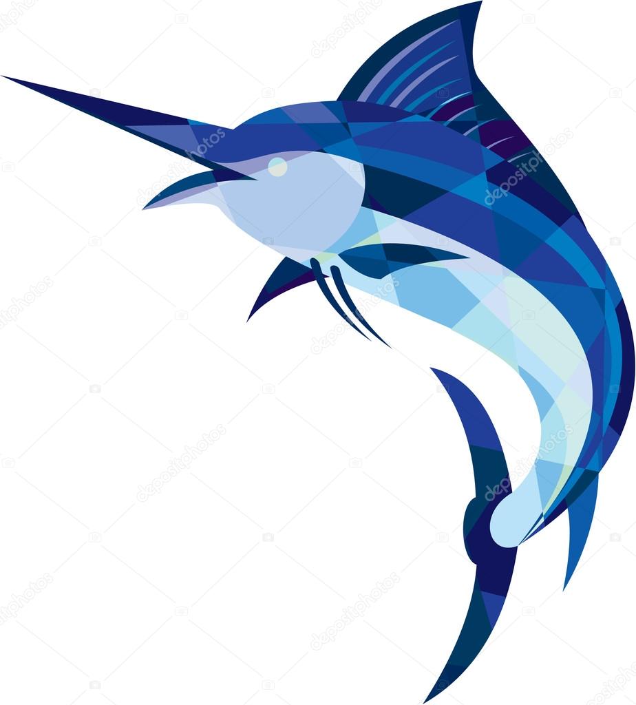 Blue Marlin Fish Jumping Low Polygon