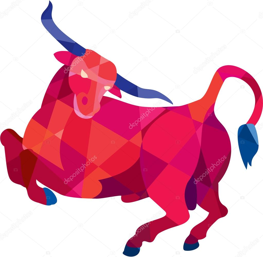 Texas Longhorn Bull Prancing Low Polygon
