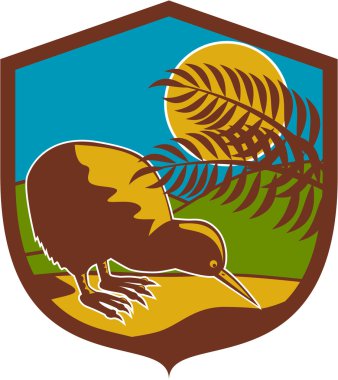 Kiwi kuşu Moon Fern dağ kalkan Retro
