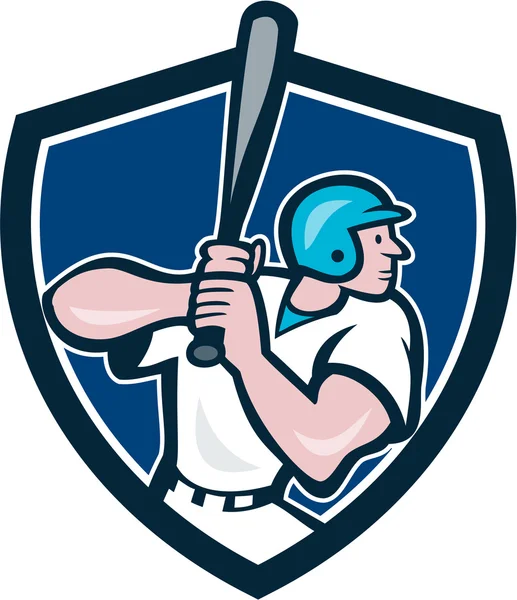 Giocatore di baseball Batting Shield Cartoon — Vettoriale Stock