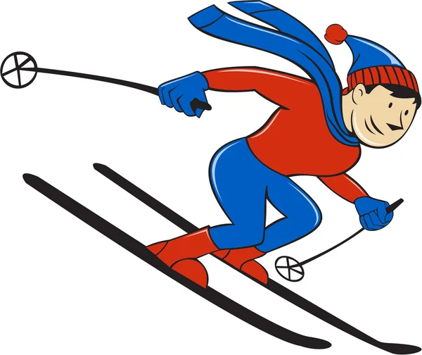 Skier Skiing Side Isolated Cartoon — Stock Vector