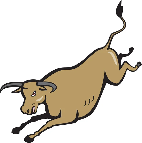 Texas Longhorn Bull Jumping Cartoon — Stockvector