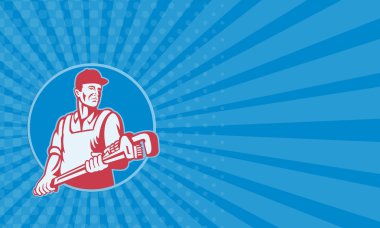 Kartvizit tesisatçı işçi İngiliz anahtarı Retro