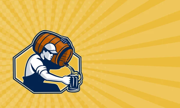 Barkeeper-Arbeiter schüttet Bier vom Fass in den Becher — Stockfoto