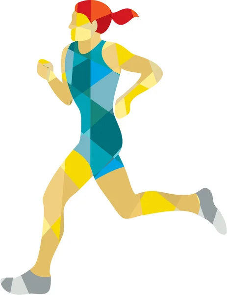 Corredor de maratón de triatleta femenino Polígono bajo — Vector de stock