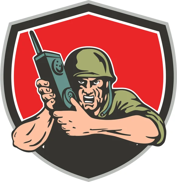 Американський солдат Другої світової війни галузі радіо щит — стоковий вектор