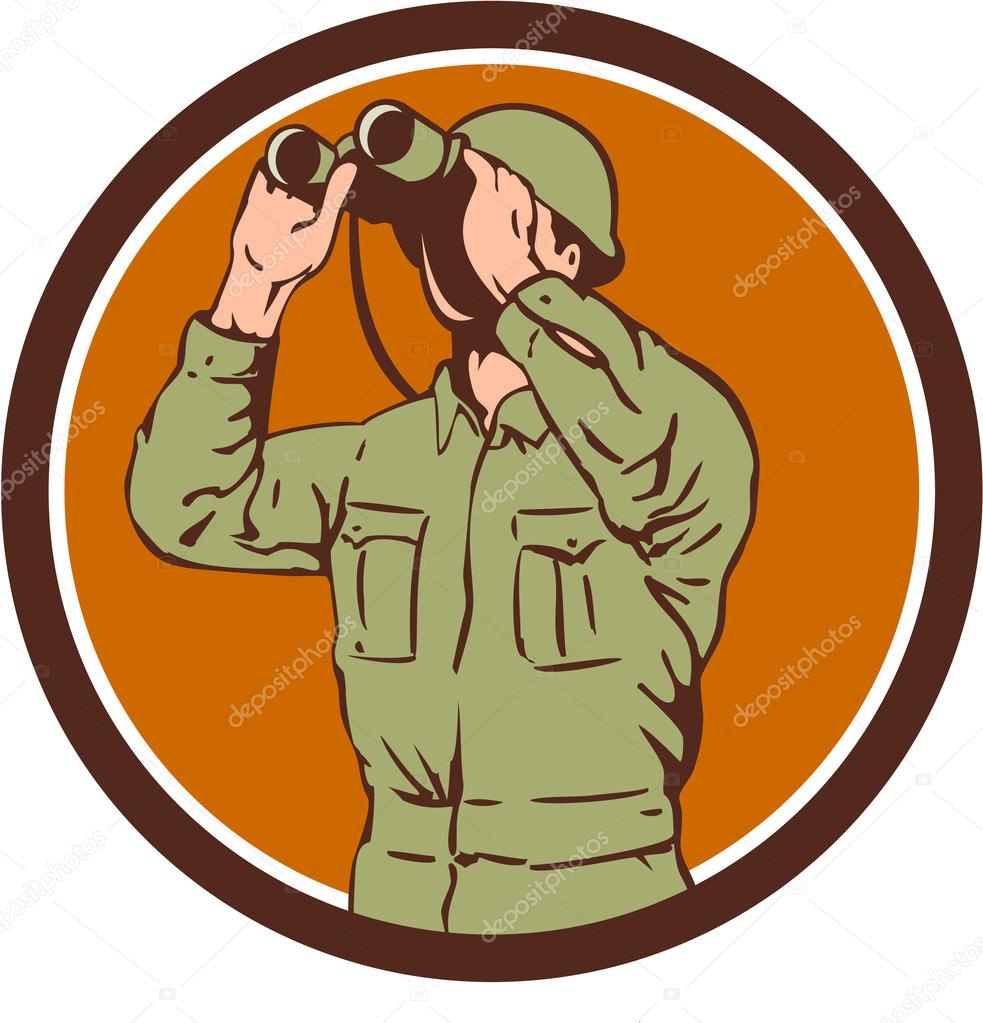 2 차 세계 대전 미국 군인 쌍안경 역 원 스톡 벡터 - ©patrimonio 74378501