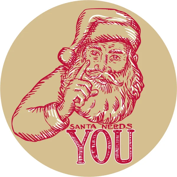 Santa Claus Needs You Pointing Etching — Stock Vector