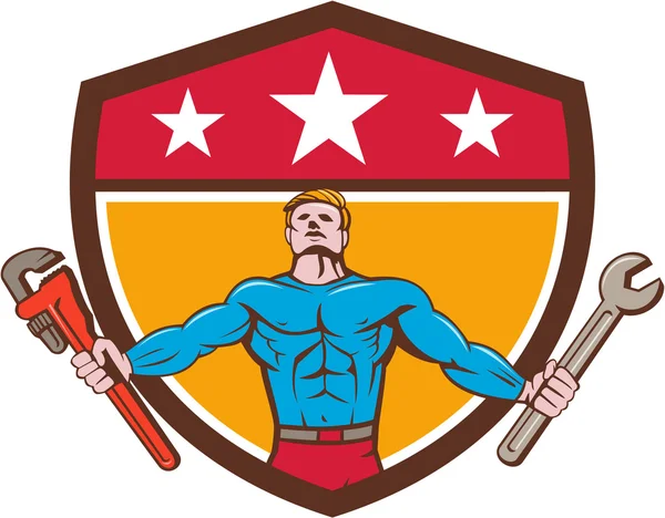 Clé à molette super-héros Handyman — Image vectorielle