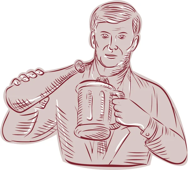 Man Pouring Beer Mug — Stock Vector