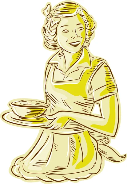 Homemaker Serving Bowl of Food — Stok Vektör