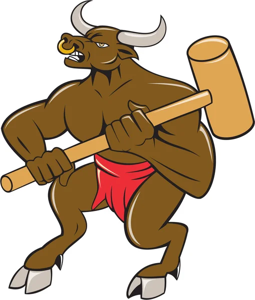 Minotaur Wielding Sledgehammer Cartoon — Stok Vektör