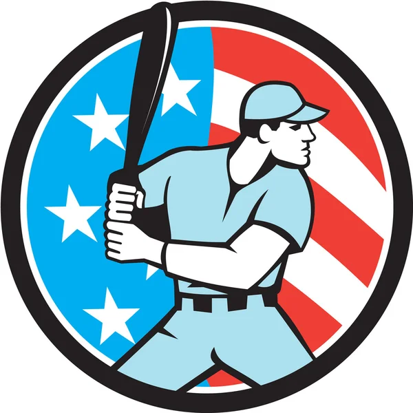 American Baseball Batter Hitter USA Flag Circle Retro — 스톡 벡터