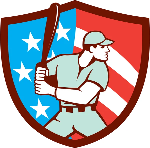 American Baseball Batter Hitter Shield Retro — Stock Vector